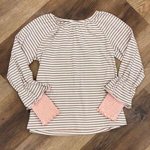 Matilda Jane Pink & Gray Stripe Shirt Top Blouse Spring Outfit 10 Girl